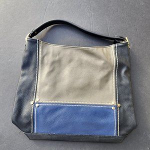 Gussaci Purse Gray Blue Black Vegan Leather Hand Bag Tote Colorblock
